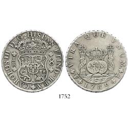 Potosi, Bolivia, pillar 8 reales, Charles III, 1769JR (curved 9).