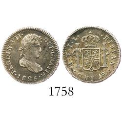 Potosi, Bolivia, bust 1/2 real, Ferdinand VII, 1825JL.