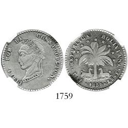 La Paz, Bolivia, 2 soles, 1855F, encapsulated NGC XF details / surface hairlines.