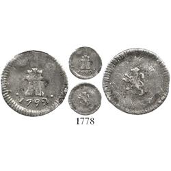Santiago, Chile, 1/4 real, 1792, Charles IV, no assayer or mintmark, rare.