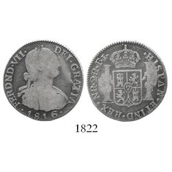 Bogota, Colombia, bust 2 reales, Ferdinand VII (bust of Charles IV), 1816FJ/JJ, rare.