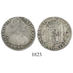 Bogota, Colombia, bust 2 reales, Ferdinand VII (bust of Charles IV), 1816FJ.
