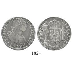 Bogota, Colombia, bust 2 reales, Ferdinand VII (bust of Charles IV), 1819FJ, wide date.