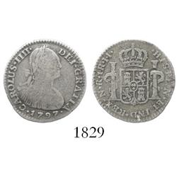 Bogota, Colombia, bust 1 real, Charles IV, 1797JJ.
