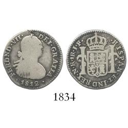 Bogota, Colombia, bust 1 real, Charles IV, 1812JF.