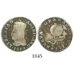 Bogota, Colombia, 2 reales, 1819JF, denomination in legend, rare.
