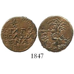 Cartagena, Colombia, copper 1/2 real, 1813/2, unlisted overdate (not listed in slab), encapsulated N