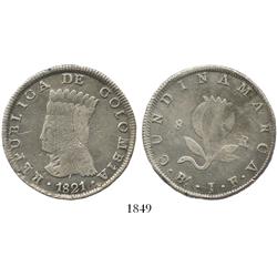 Bogota, Colombia (Cundinamarca), 8 reales, 1821JF, with Ba.