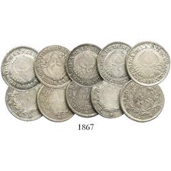 Lot of 5 Bogota, Colombia, 1R: 1837RS, 1838RS (2), 1839RS, 1845RS.