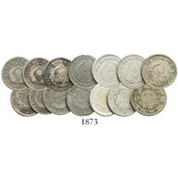 Lot of 7 Bogota and Popayan, Colombia, 1/2R: 1839RU, 1840RS, 1846UE, 1847RS (2), 1850 and 1852.