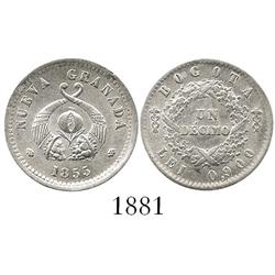 Bogota, Colombia, 1 décimo, 1855, encapsulated NGC MS-61.