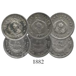 Lot of 3 Bogota, Colombia, 1 décimos: 1856, 1857, 1858.