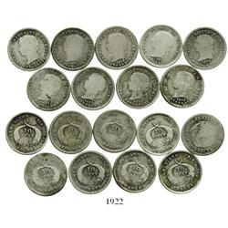 Lot of 9 Bogota, Colombia, 10 centavos: 1873, 1874, 1875 (2), 1879 (3), 1882 (2).