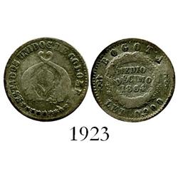 Bogota, Colombia, 1/2 décimo, 1864, Almanzar/Seppa Plate Coin.