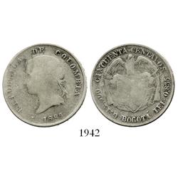 Bogota, Colombia, 50 centavos, 1889, round-point 9.