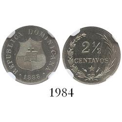 Dominican Republic (struck in Paris), proof copper-nickel 2-1/2 centavos, 1888-A, large date, encaps