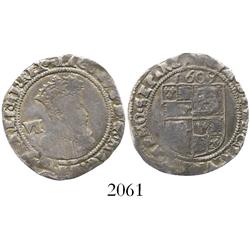 London, England, sixpence, James I (fourth bust), mintmark key, dated 1609.