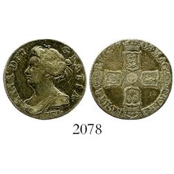 London, England, sixpence, Anne, 1703, with VIGO below bust.