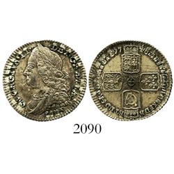 London, England, sixpence, George II, 1746, LIMA below bust.