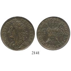 Ireland, copper  gunmoney  half crown, James II, 1689 (November), encapsulated NGC AU-50 BN.