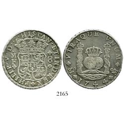 Mexico City, Mexico, pillar 8 reales, Philip V, 1744MF.