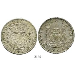 Mexico City, Mexico, pillar 8 reales, Ferdinand VI, 1754MF, crowns alike.