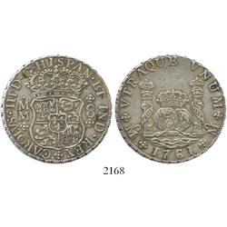 Mexico City, Mexico, pillar 8 reales, Charles III, 1761MM, cross between I and S.