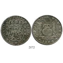 Mexico City, Mexico, pillar 8 reales, Charles III, 1764MF.