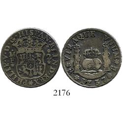 Mexico City, Mexico, pillar 2 reales, Philip V, 1737MF.