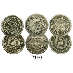 Lot of 3 Mexico City, Mexico, pillar 1/2R, Ferdinand VI and Charles III: 1748M, 1758M, 1760M.