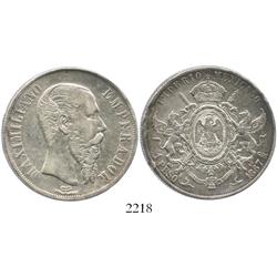 Mexico City, Mexico, 1 peso, Maximilian, 1867.