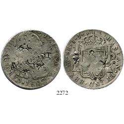 Lima, Peru, bust 8 reales, Charles IV, 1802IJ, with chopmarks.