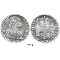 Lima, Peru,  bust 8 reales, Charles IV, 1805JP, encapsulated PCGS MS-62.