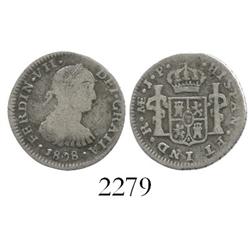 Lima, Peru, bust 1/2 real, Ferdinand VII ("imaginary bust"), 1808JP, rare.