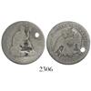 Image 1 : Puerto Rico, 1/4 dollar, lis countermark (1884) on USA seated Liberty 1/4 dollar (date not visible).