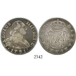 Madrid, Spain, bust 4 reales, Charles IV, 1791MF.