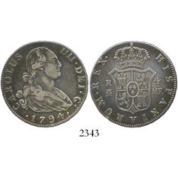 Madrid, Spain, bust 4 reales, Charles IV, 1794MF.