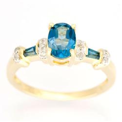 1.42Ct London Blue Topaz 10 Diamond 9K Gold Ring (JEW-9173X)