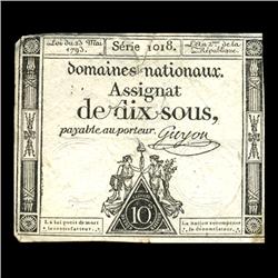 1793 France 10 Sols Assignat Currency Hi Grade (CUR-05889)