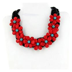 900ct Turquoise, Red Coral & Crystal Necklace (JEW-2196)