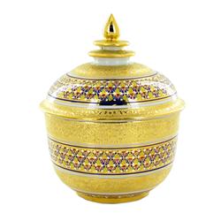 New 24k Heavy Gilded Ornate Benjarong Lidded Bowl (CLB-644)