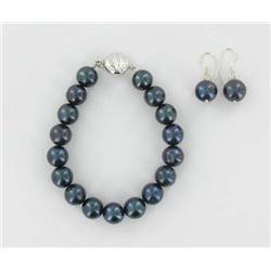 Black S. Sea Saltwater Pearl Bracelet & Earrings (JEW-1921)