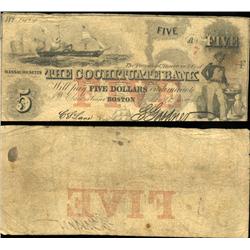 1830 Cochituate Bank Boston $5 Note Better Grade (CUR-06250)