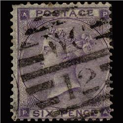 1864 RARE GB 6p Lilac Used Stamp Harlines Variety (STM-1322)