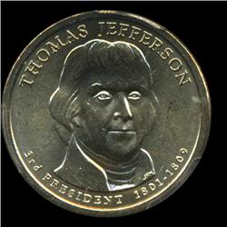 2007P Jefferson Prez $1 PCGS BU 1st Day Pos A (COI-6386)