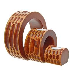 Hand Carved Mango Wood Nested Candle Holder (DEC-228)