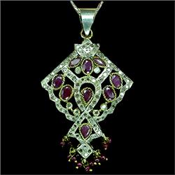61ct Vintage Rich Red Ruby & Cz Sterling Pendant (JEW-2151)