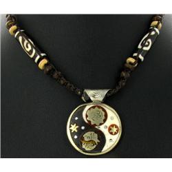 Tibet Bone Inlaid Nickel Brass Pendant Necklace (ANT-1092)