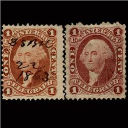 1860s US Revenue Stamp 1c Telegraph Pair (STM-1460)