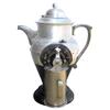 Figural coffee grinder, "Dinner Party" (Waterloo, IA), coffee pot shape, cast iron & cast aluminum, 